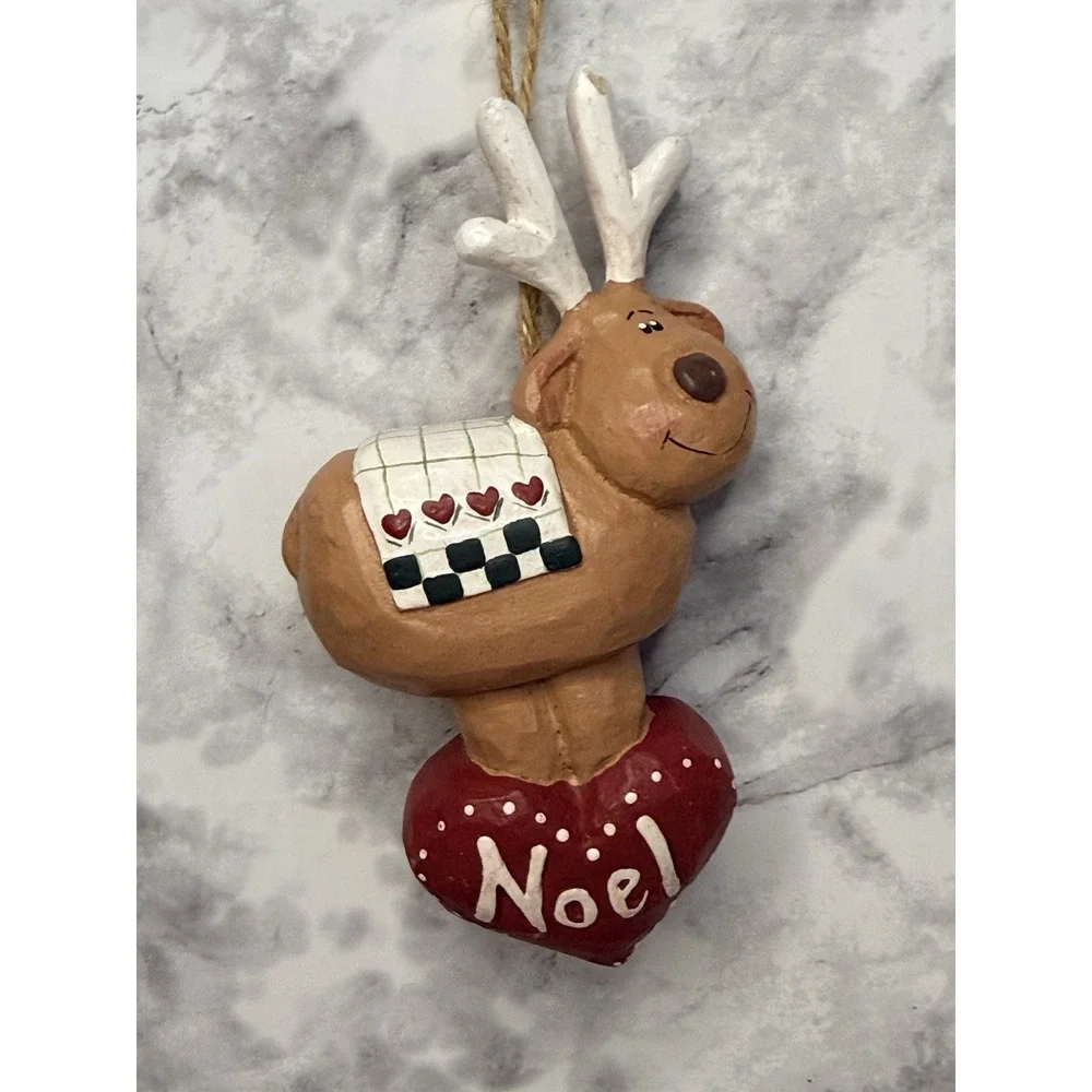 Vintage Midwest Eddie Walker Hanging Ornament Noel and Joy Reindeers Set‎ of Two